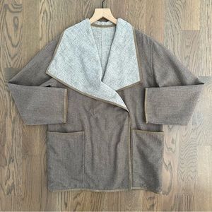 Les Copains Reversible Woven Alpaca Draped Jacket in Brown and Grey Size Small